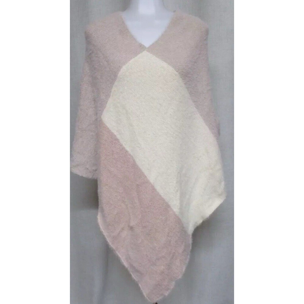 ANTHROPOLOGIE Asymmetrical Block Pattern Super Soft Poncho Sweater OS Cream Tan